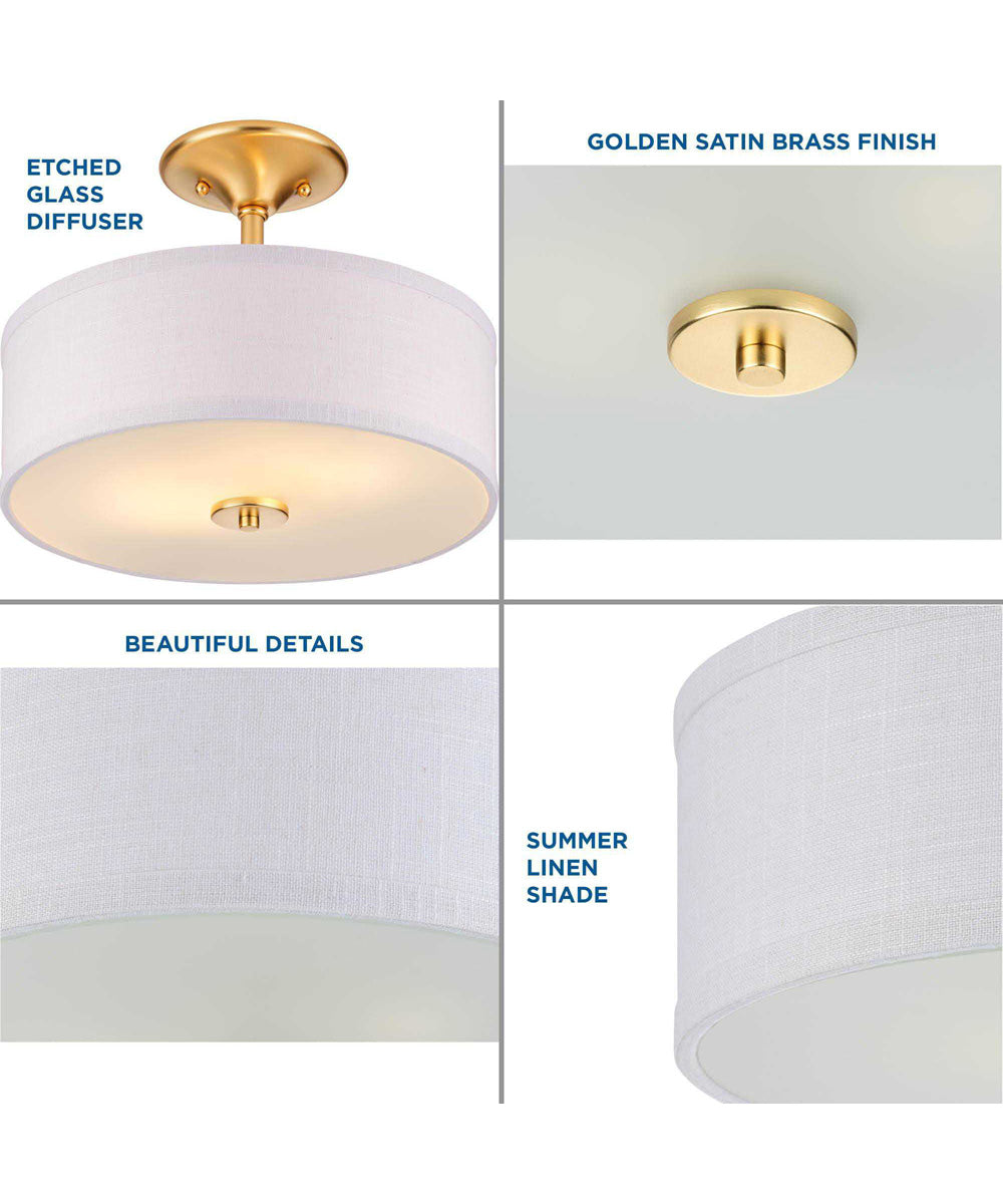 Inspire 2-Light Summer Linen Shade New Traditional Semi-Flush Light Satin Brass