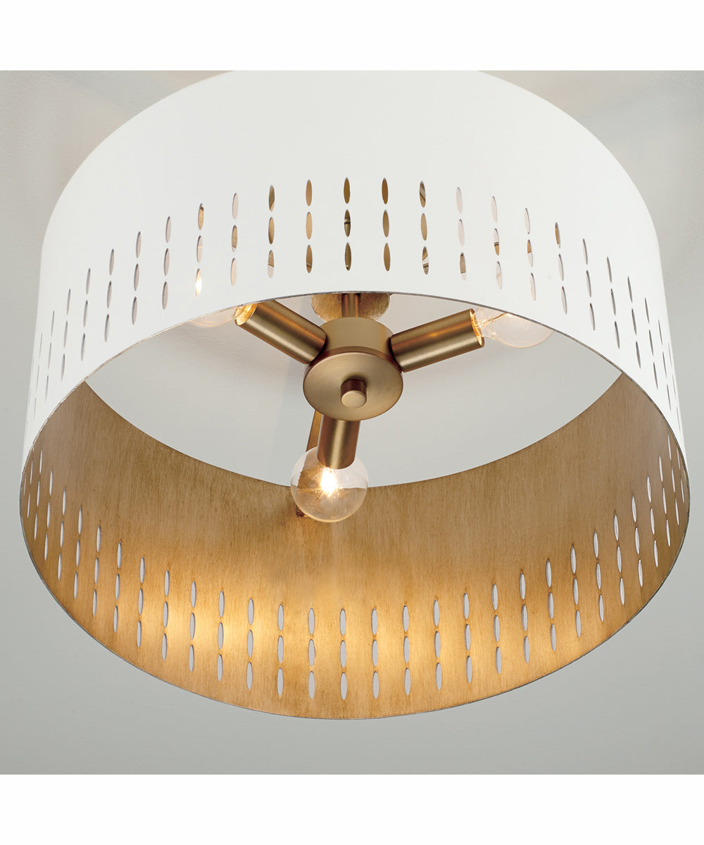 Dash 3-Light Semi-Flush Aged Brass and White