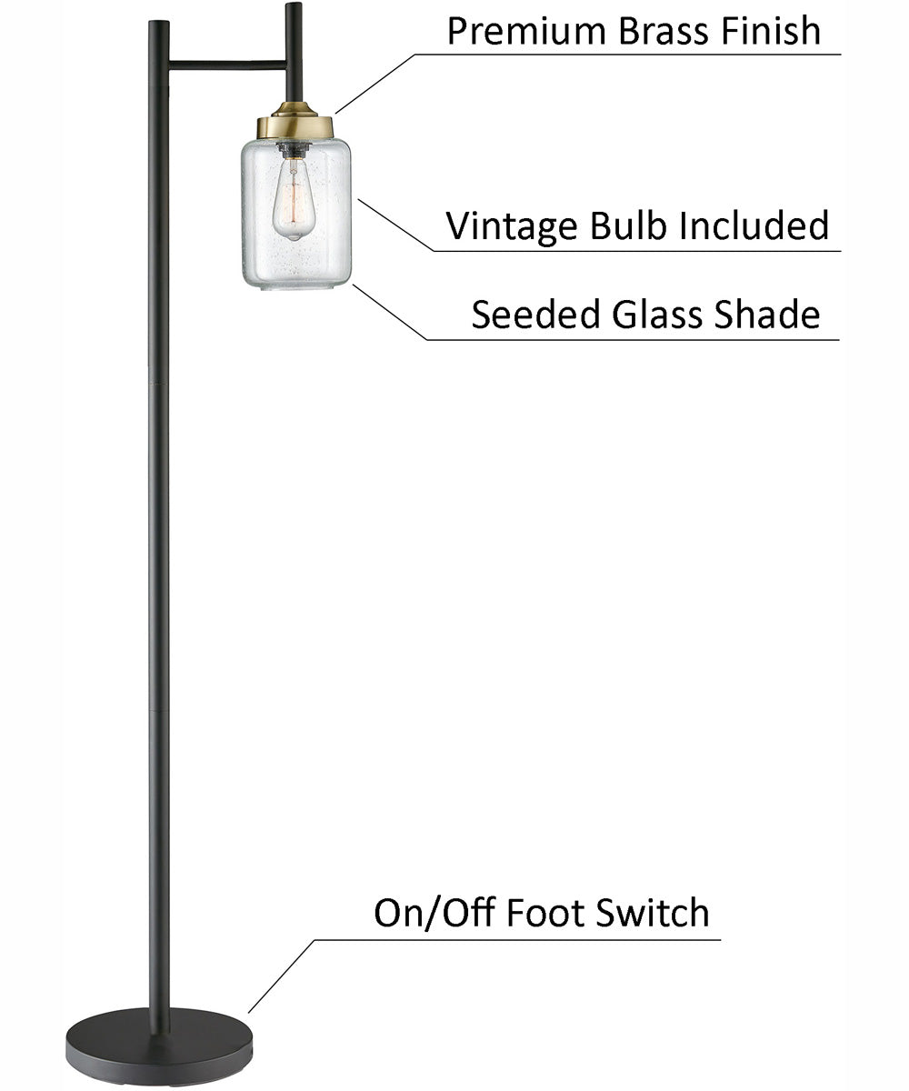 Luken 1-Light 3Pcs Floor & Table Lamp Set Black/Antique Brass/Seeded Glass