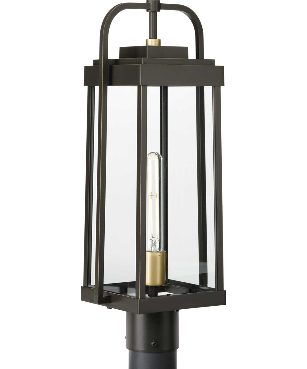 Walcott  1-Light  with Brasstone Accents Clear Glass Transitional Outdoor Post Light Antique Bronze