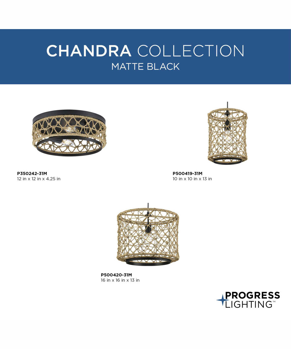 Chandra 1-Light Global Pendant with Woven Shade Matte Black