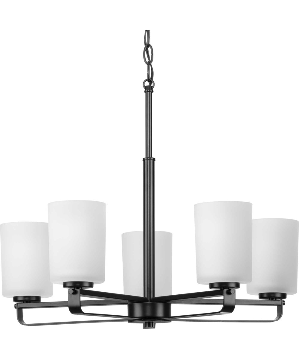 League 5-Light Etched Glass Modern Farmhouse Chandelier Light Matte Black