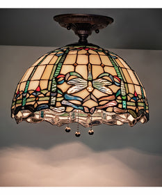 12" Wide Tiffany Dragonfly Flushmount