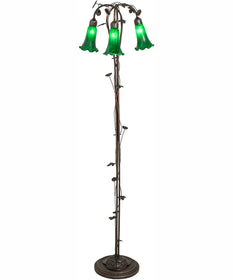 58" High Green Tiffany Pond Lily 3 Light Floor Lamp