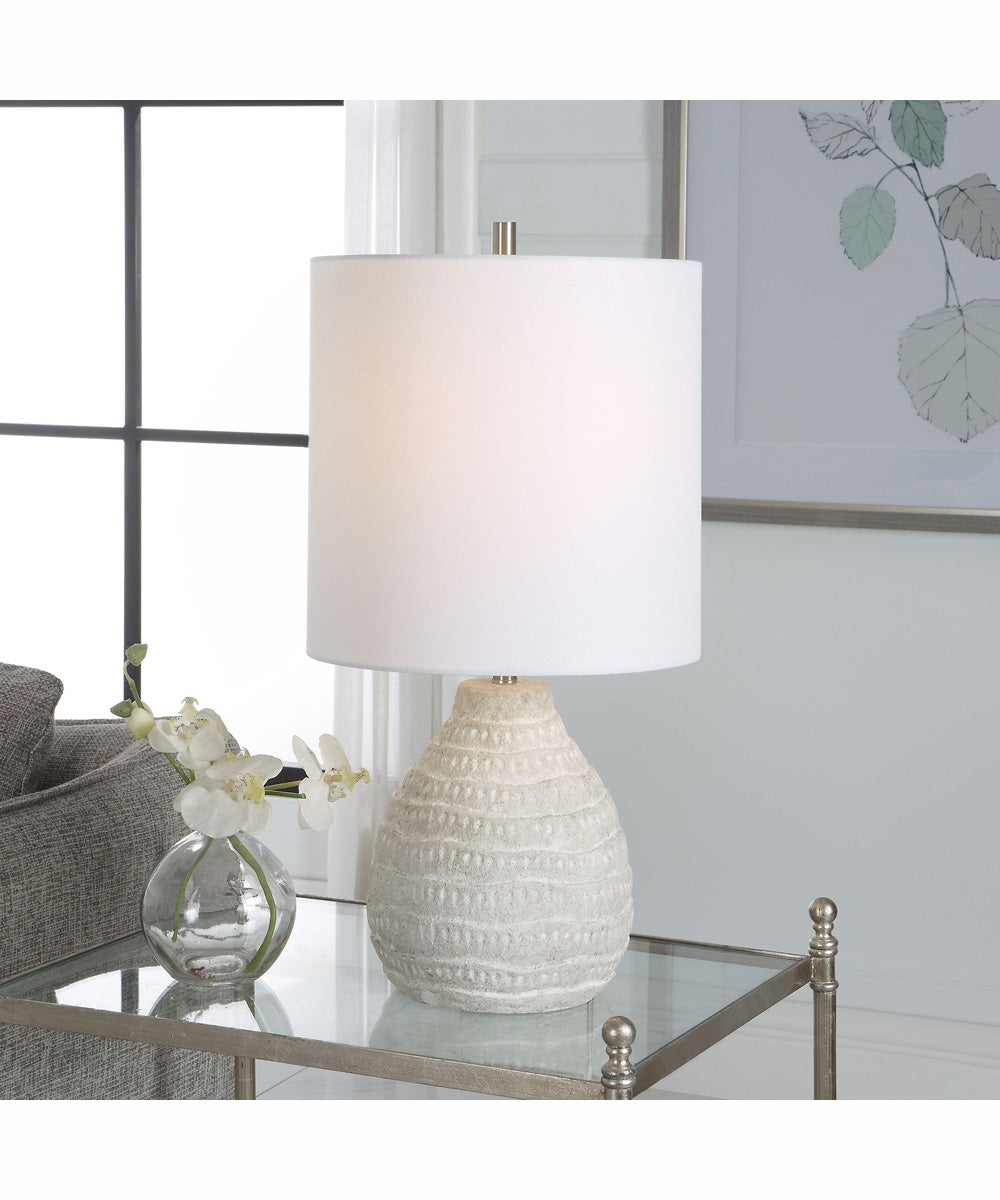 24"H 1-Light Table Lamp Ceramic and Steel in Antique White and Brushed Nickel with a Rolled-Edge Drum Shade