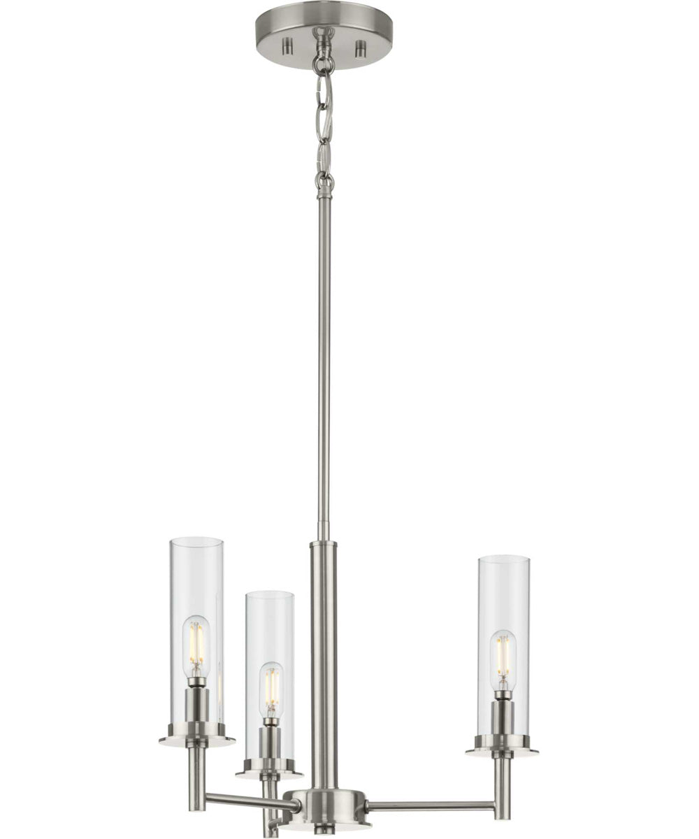 Kellwyn 3-Light Clear Glass Transitional Style Convertible Semi-Flush Ceiling or Hanging Pendant Light Brushed Nickel