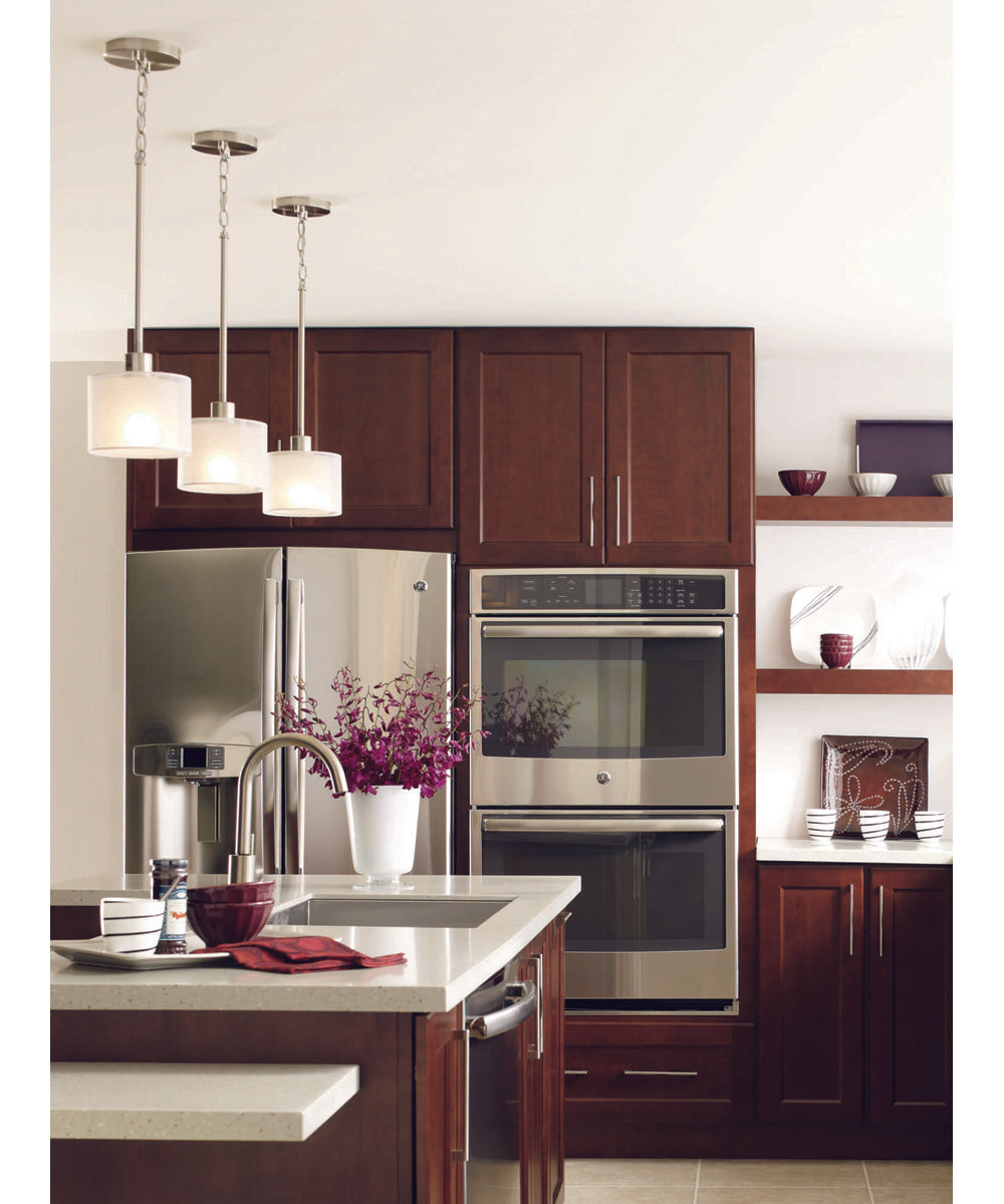 Invite 1-Light White Mylar Shade New Traditional Mini-Pendant Light Brushed Nickel