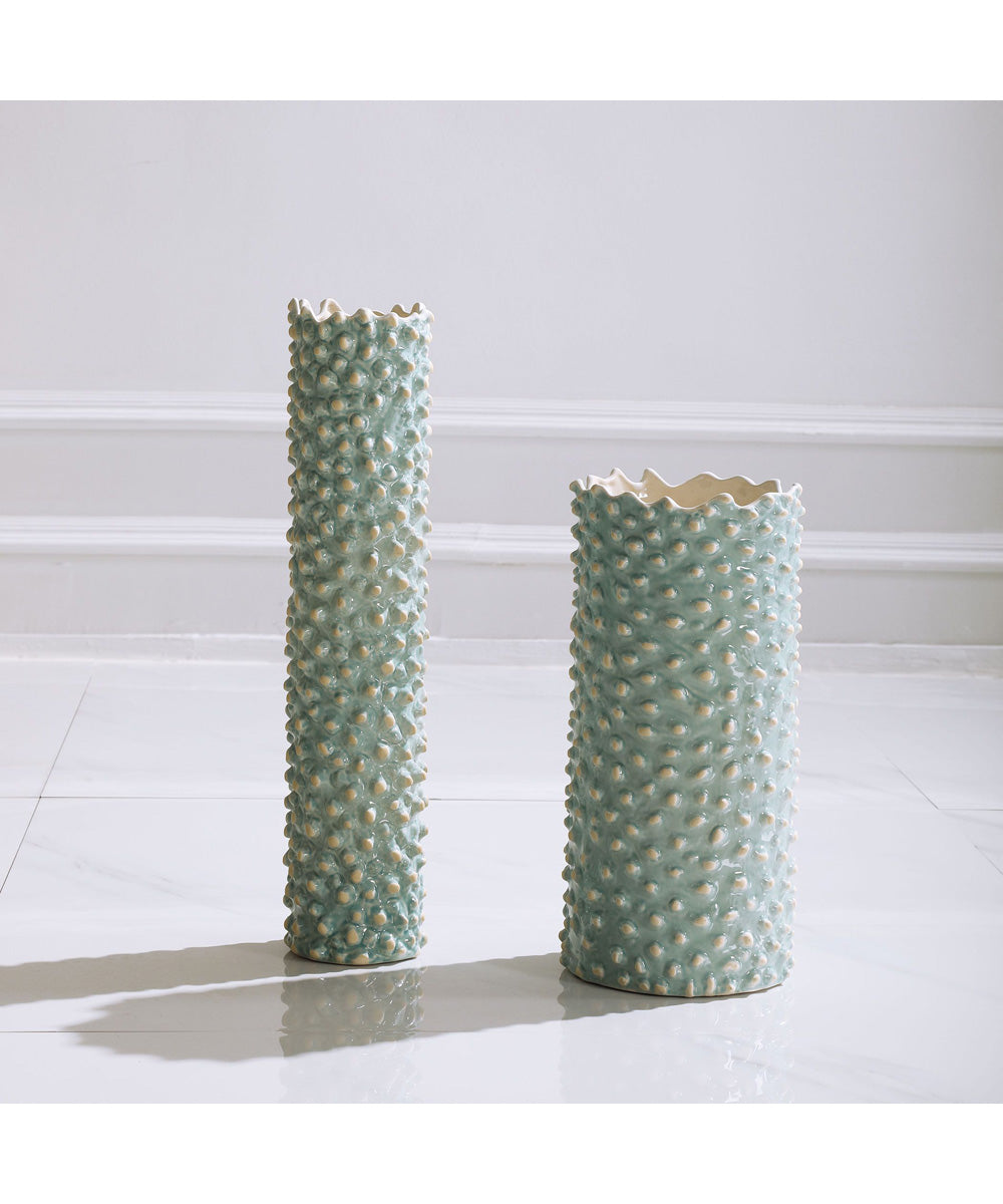 Ciji Aqua Ceramic Vases, Set of 2