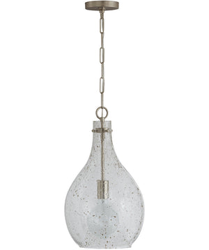 1-Light Pendant In Brushed Nickel With Stone Seeded Glass