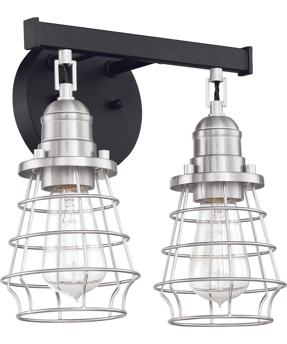 Thatcher 2-Light Bath Vanity Light Flat Black/Brushed Polished Nickel