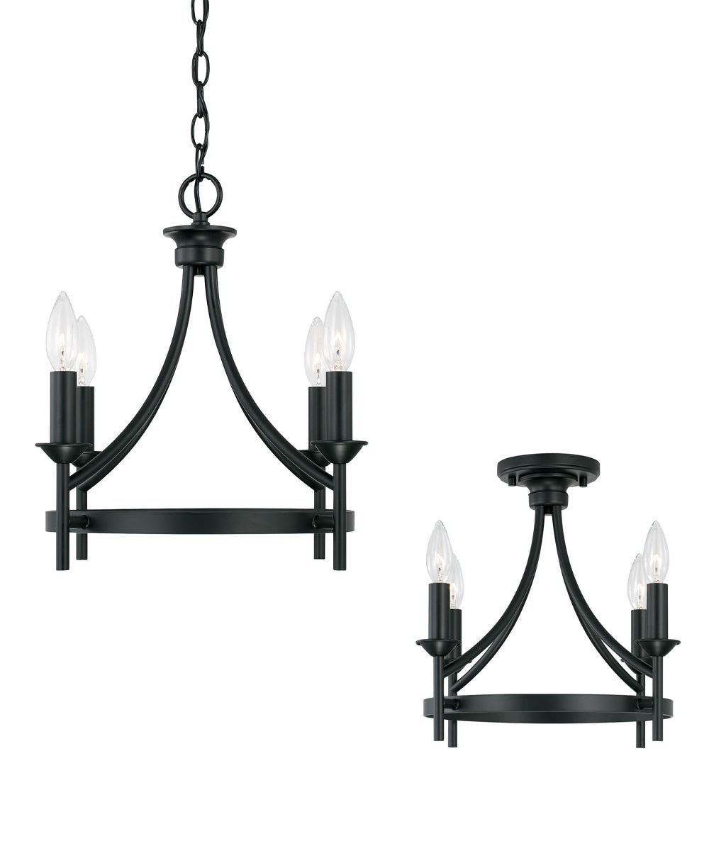 Peyton 4-Light Dual-Mount Semi-Flush/Pendant Mount In Matte Black