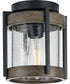 Whitmire  1-Light with Aged Oak Accents Clear Seeded Glass Farmhouse Outdoor Ceiling Mount Light Matte Black