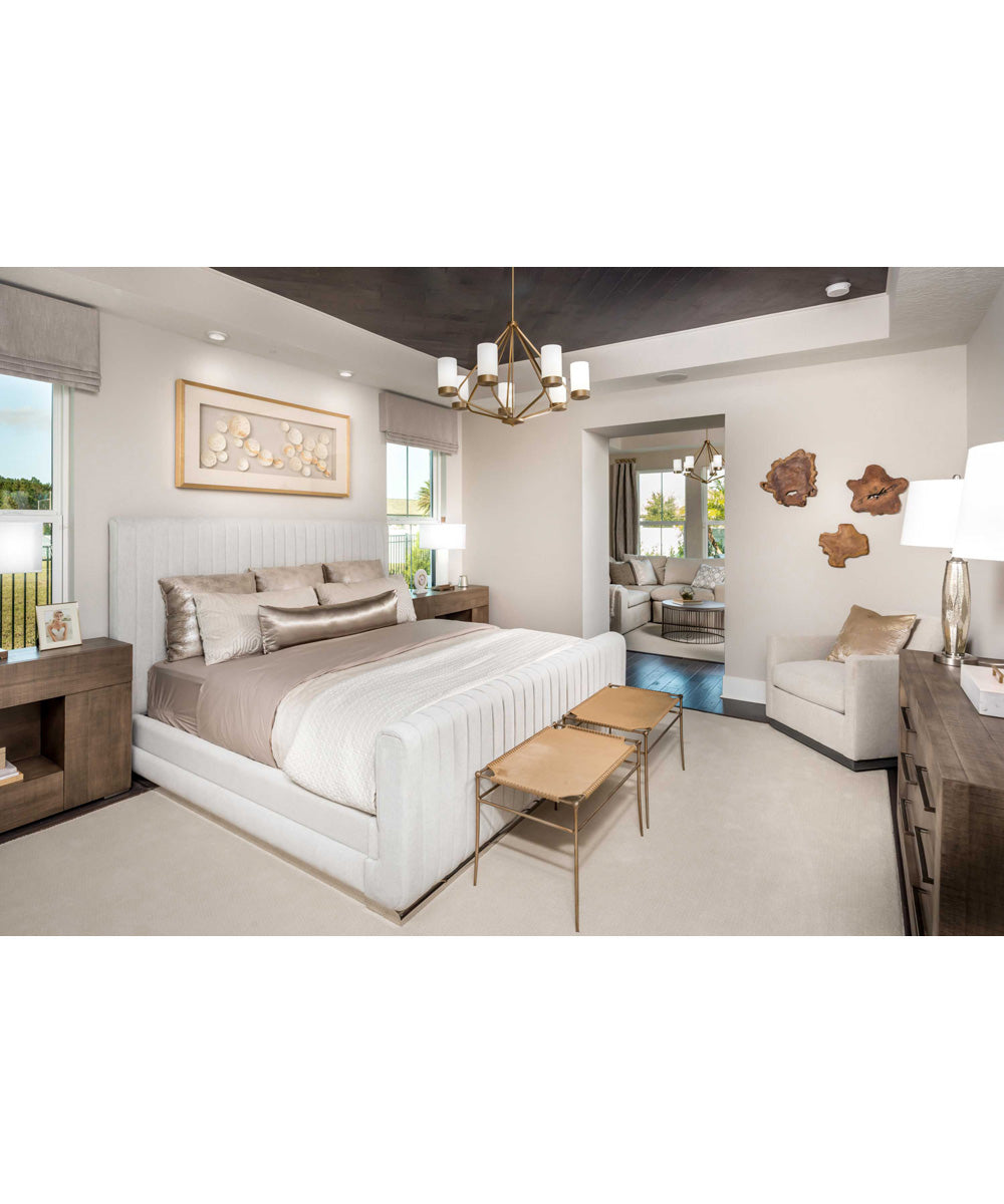 Elevate 5-Light Etched White Glass Mid-Century Modern Chandelier Light Brushed Bronze