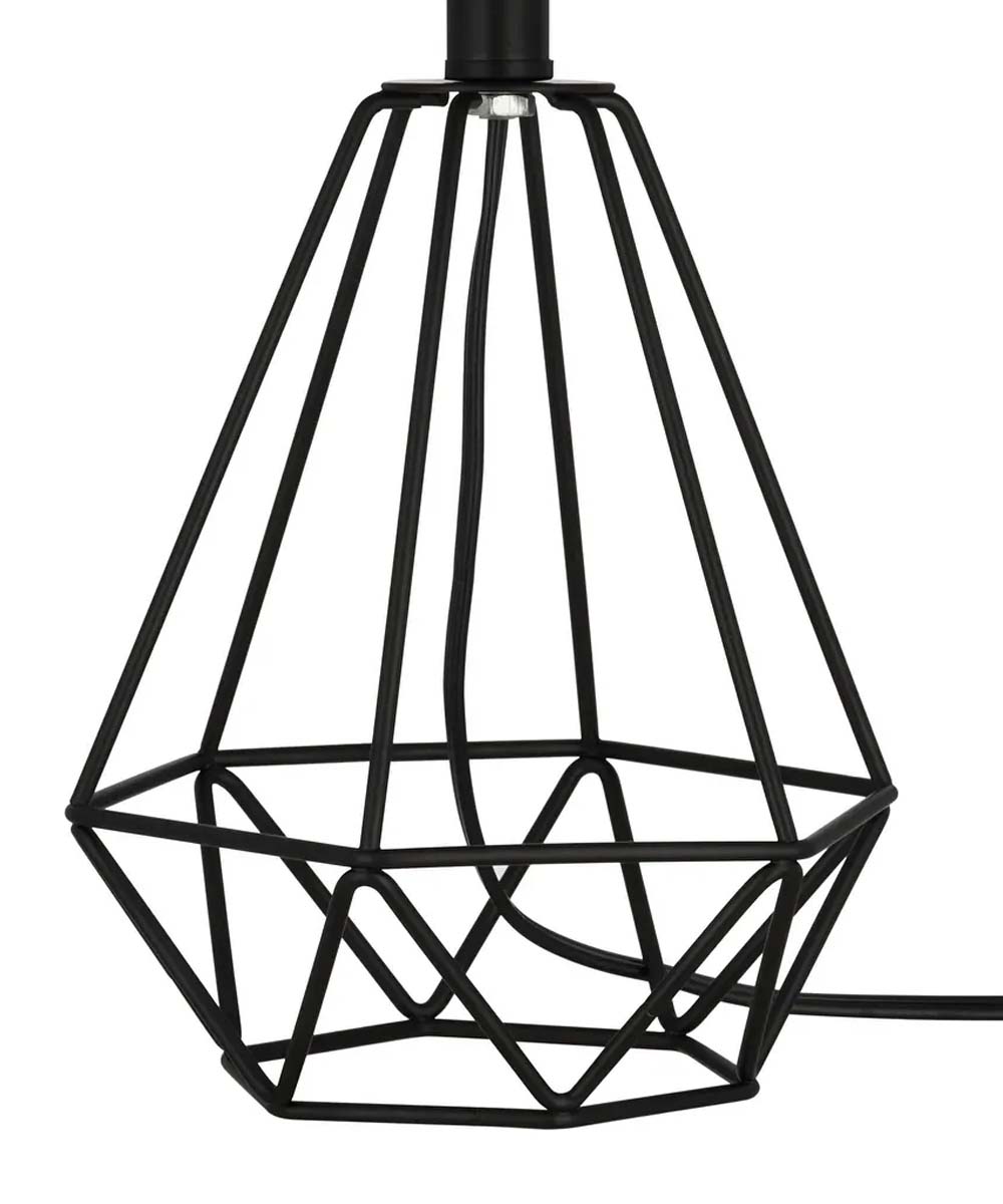 Catalina 18"H Metal Geometric Cage Matte Black Finish Table Lamp with White Linen Drum Shade