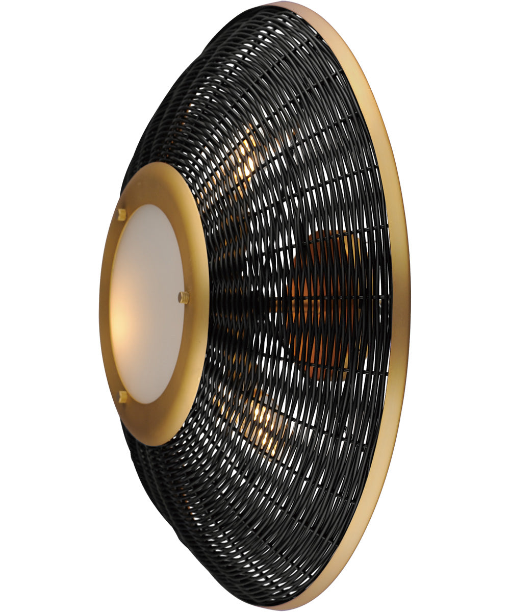 Rattan 20 inch Wall Sconce/Semi Flush Mount Natural Aged Brass