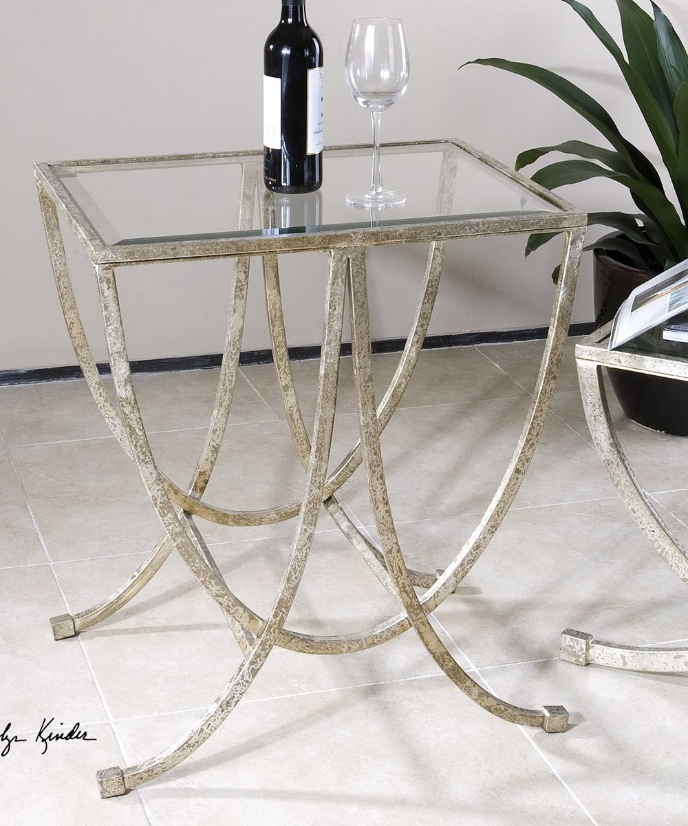 27"H Marta Antiqued Silver Side Table