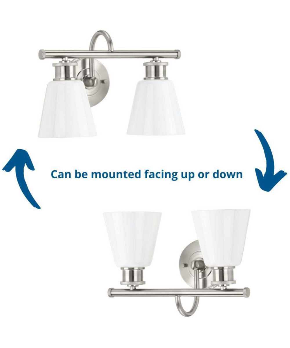 Ashford 2-Light Opal Glass Farmhouse Style Bath Vanity Wall Light Brushed Nickel