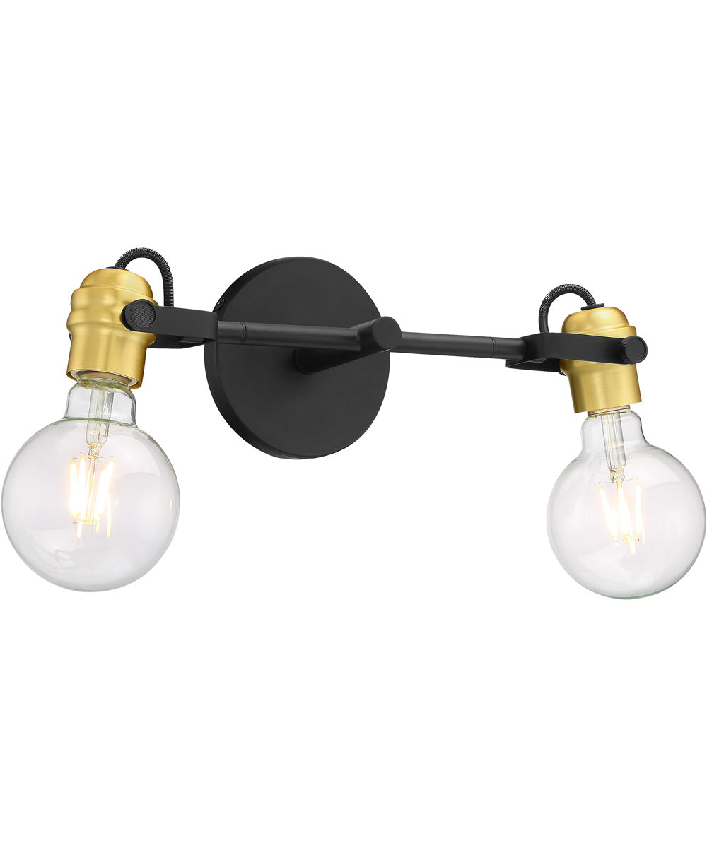 15"W Mantra 2-Light Vanity & Wall Black / Brushed Brass