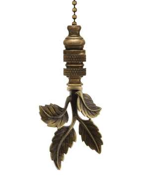 Leaves Ceiling Fan Pull, 3"h with 12" Antiqued Brass Chain