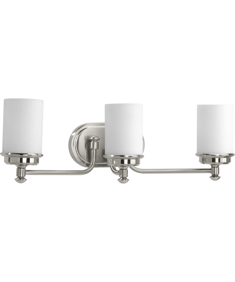 Glide 3-Light Etched Opal Glass Coastal Bath Vanity Light Brushed Nickel