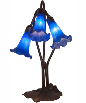 16" High Blue Tiffany Pond Lily 3 Light Accent Lamp