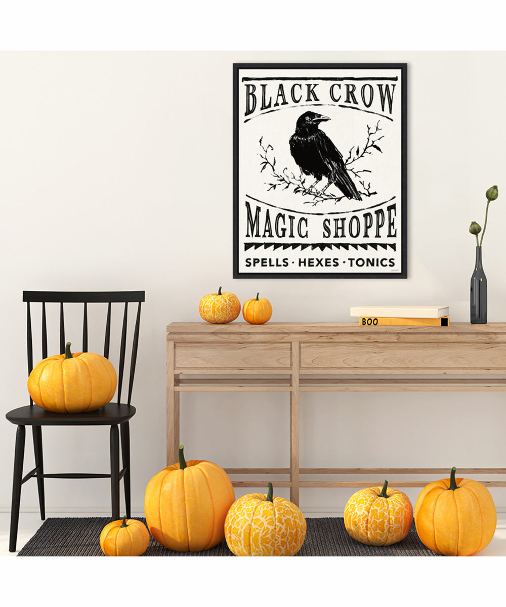 Framed Black Crow Halloween Dark by Anne Tavoletti Canvas Wall Art Print (23  W x 28  H), Sylvie Black Frame