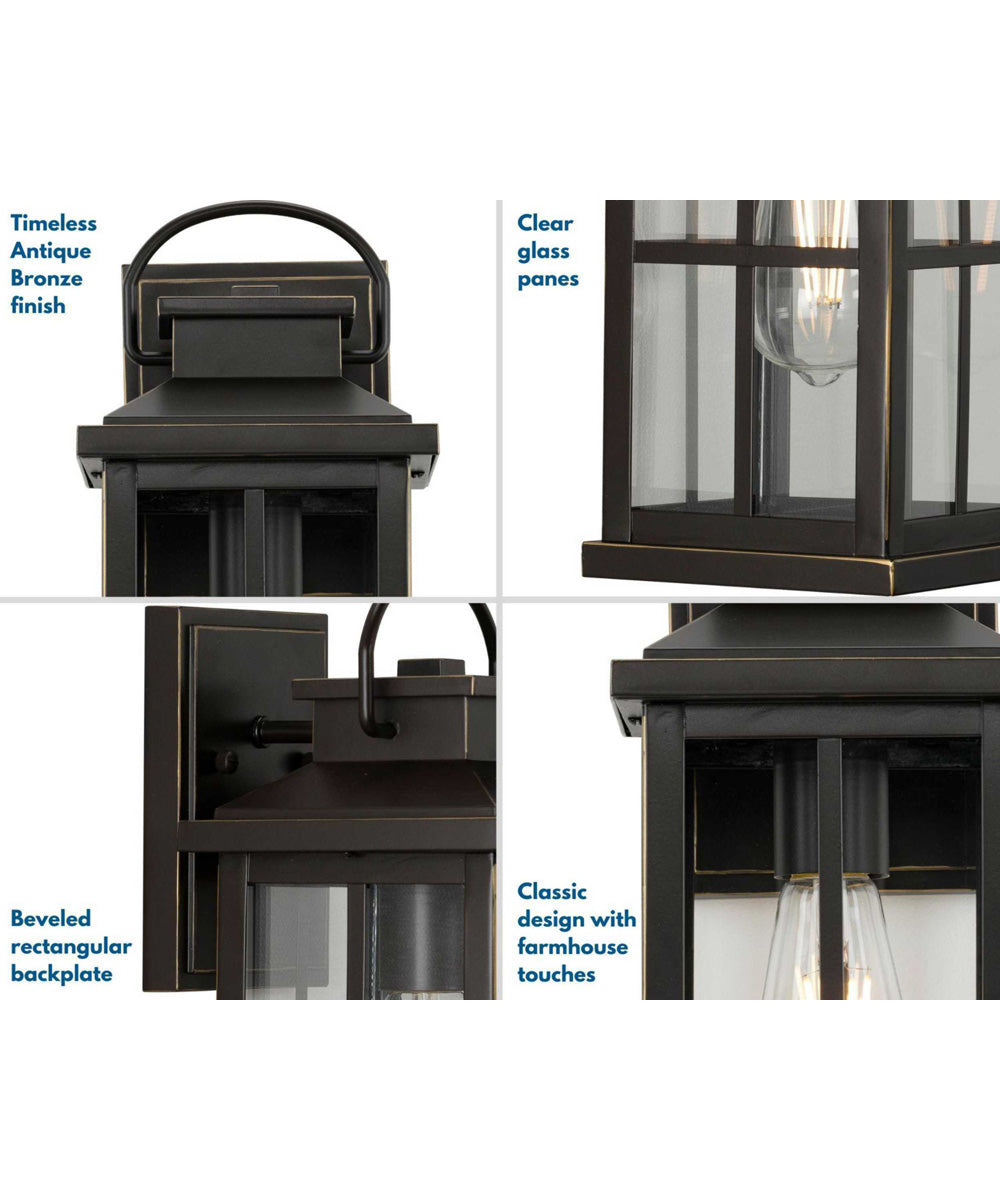 Williamston 1-Light Clear Glass Transitional Style Medium Outdoor Wall Lantern Antique Bronze