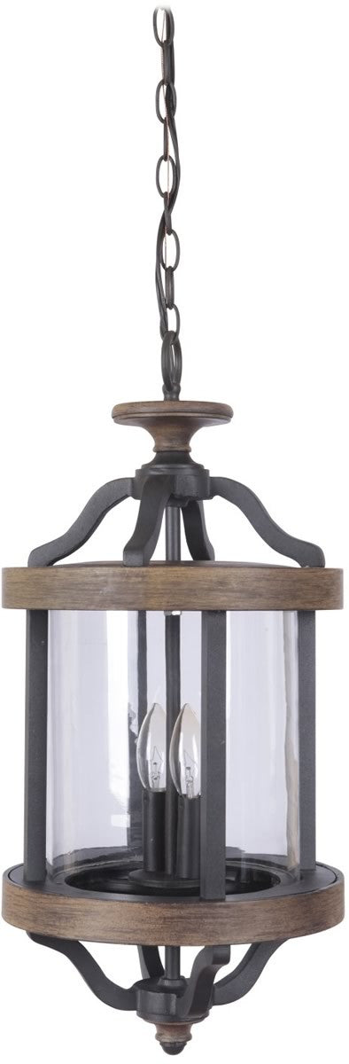 11"W Ashwood 2-Light Outdoor Pendant Textured Black/Whiskey Barrel