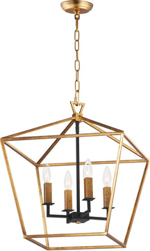 18"W Abode 4-Light Chandelier Gold Leaf / Textured Black