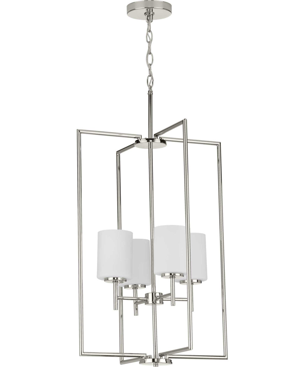 Replay 4-Light Etched White Glass Modern Pendant Light Polished Nickel