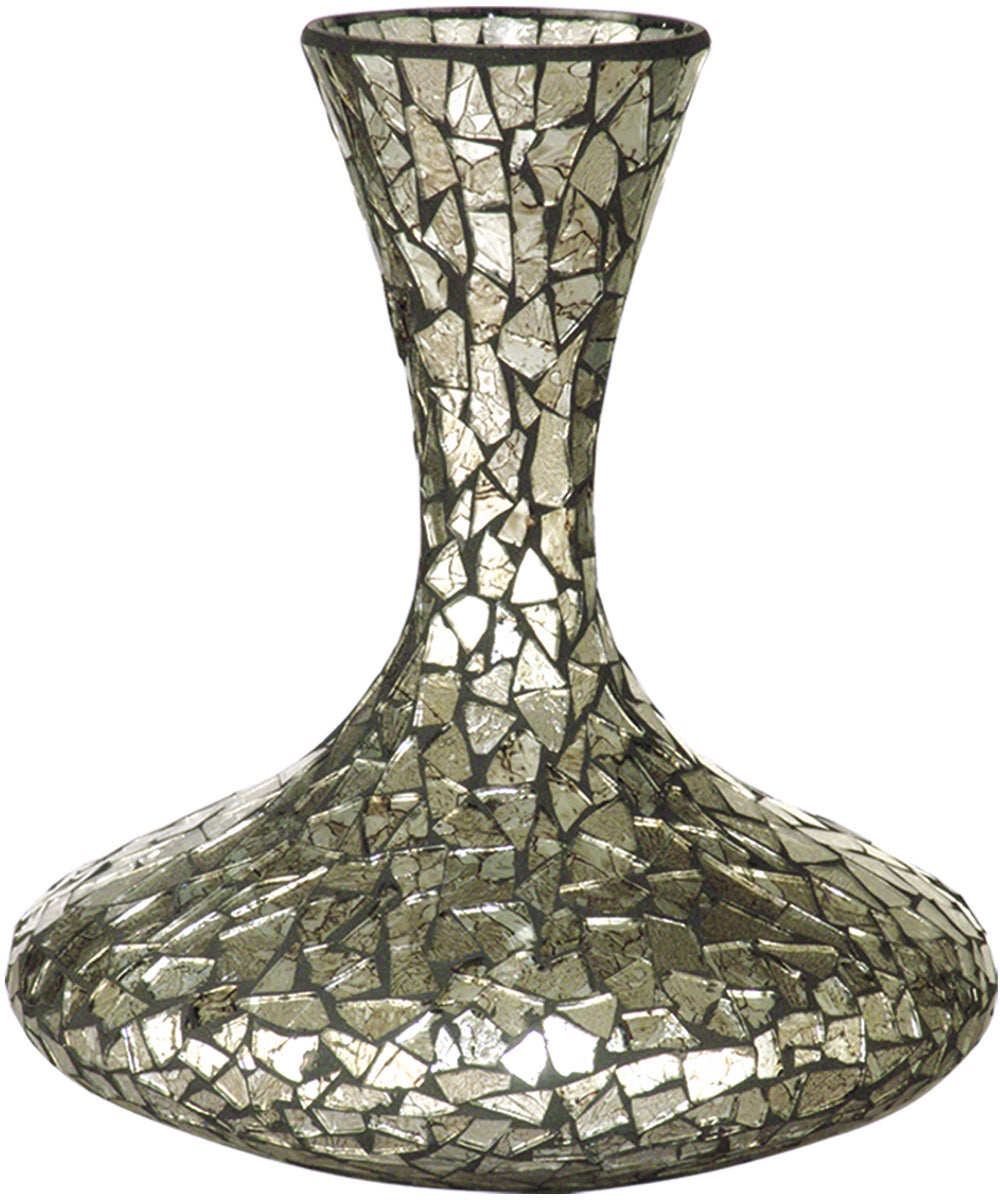 12 Inch H Silver Large Mosaic Art Glass Vase