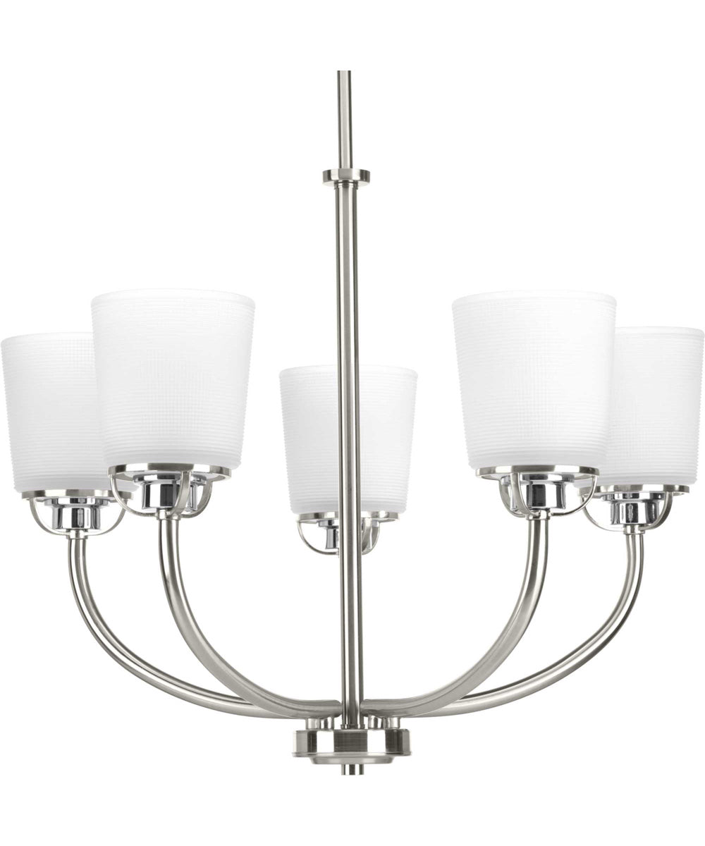 West Village 5-Light Etched Double Prismatic Glass Farmhouse Chandelier Light Brushed Nickel