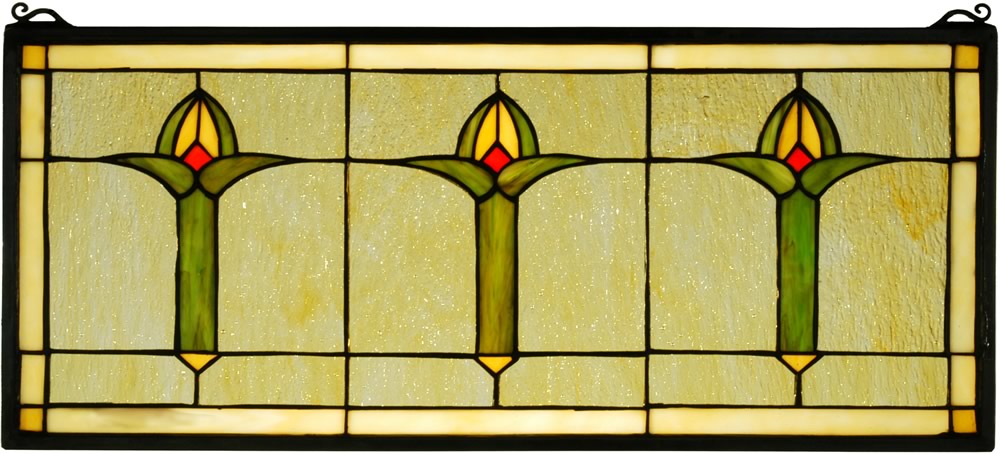 11"H x 26"W Arts & Crafts Bud Trio Stained Glass Window