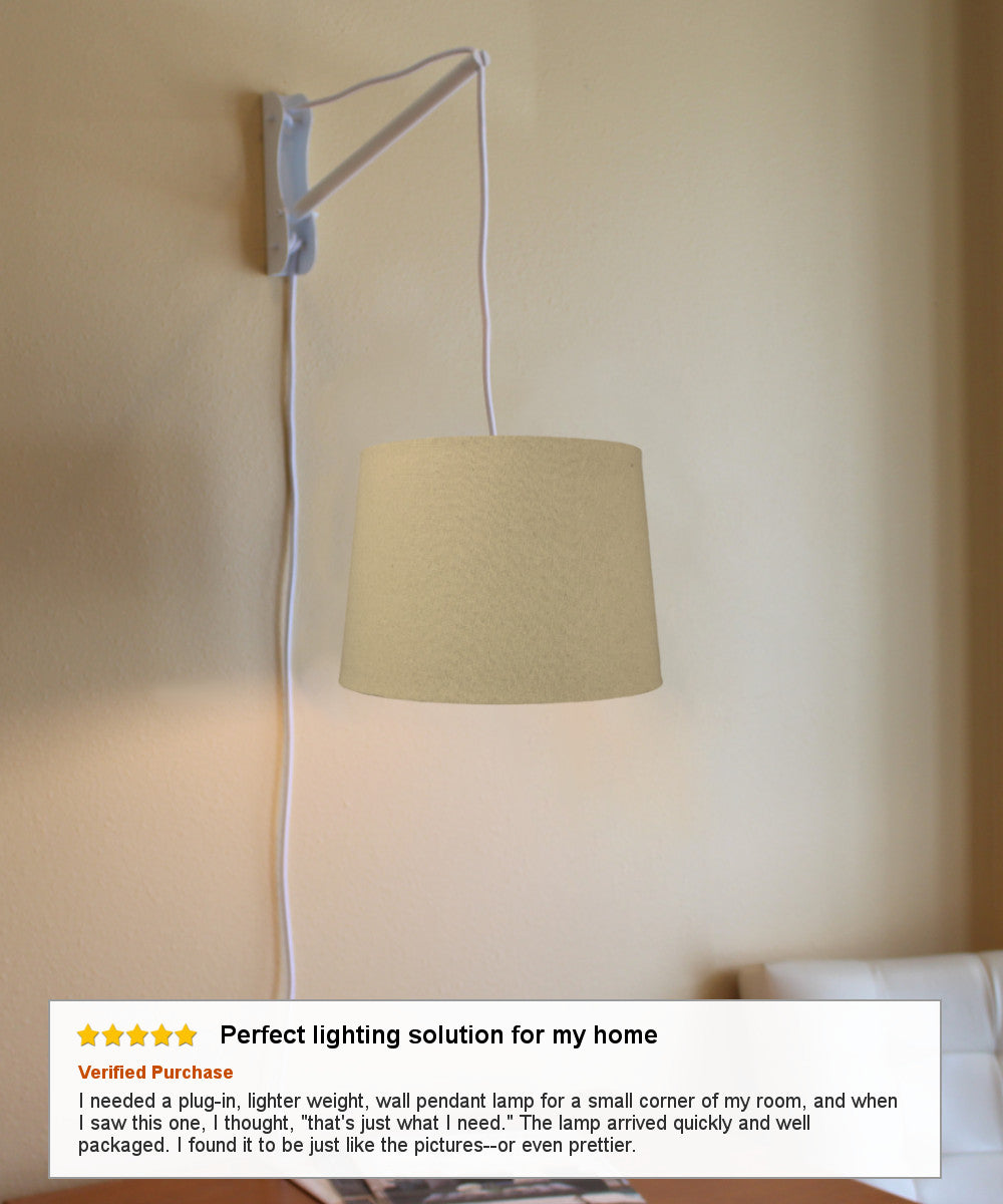 14"W MAST Plug-In Wall Mount Pendant 1 Light White Cord/Arm Sand Linen Shade
