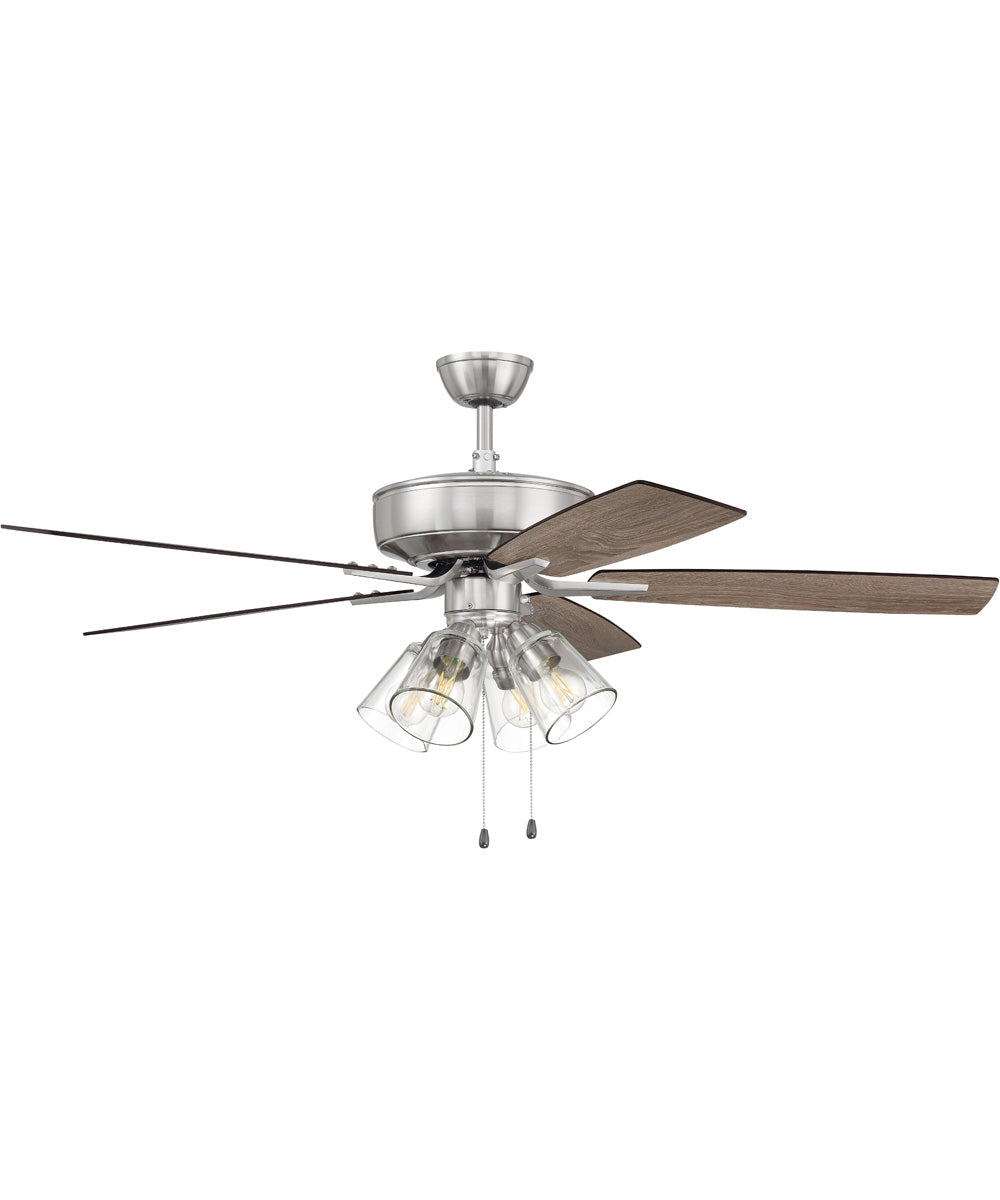 52" Pro Plus 104 Clear 4 Light Kit 4-Light A - series Ceiling Fan (Blades Included) Brushed Polished Nickel