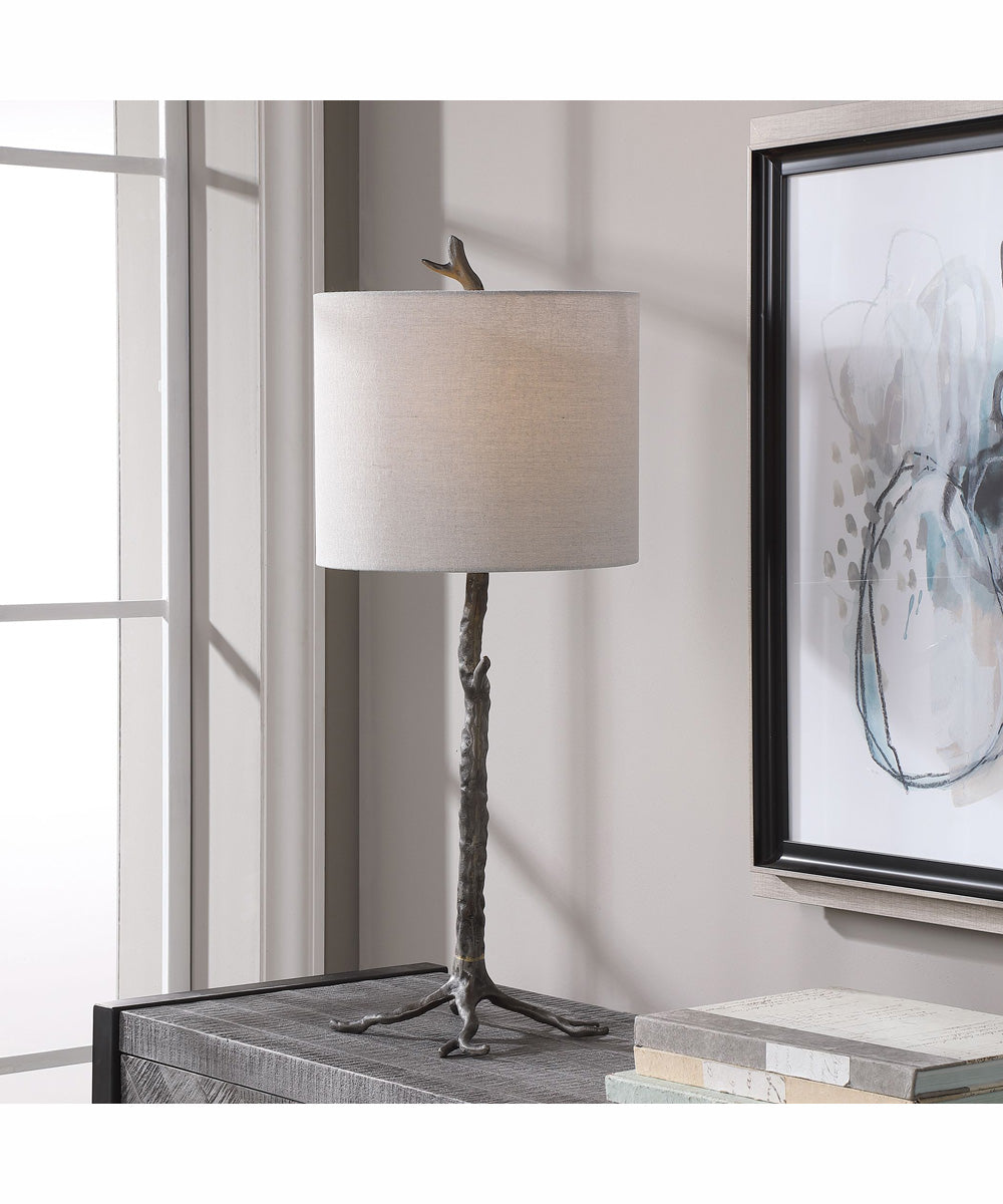 30"H 1-Light Table Lamp Cast Iron in Dark Gunmetal with a Drum Shade