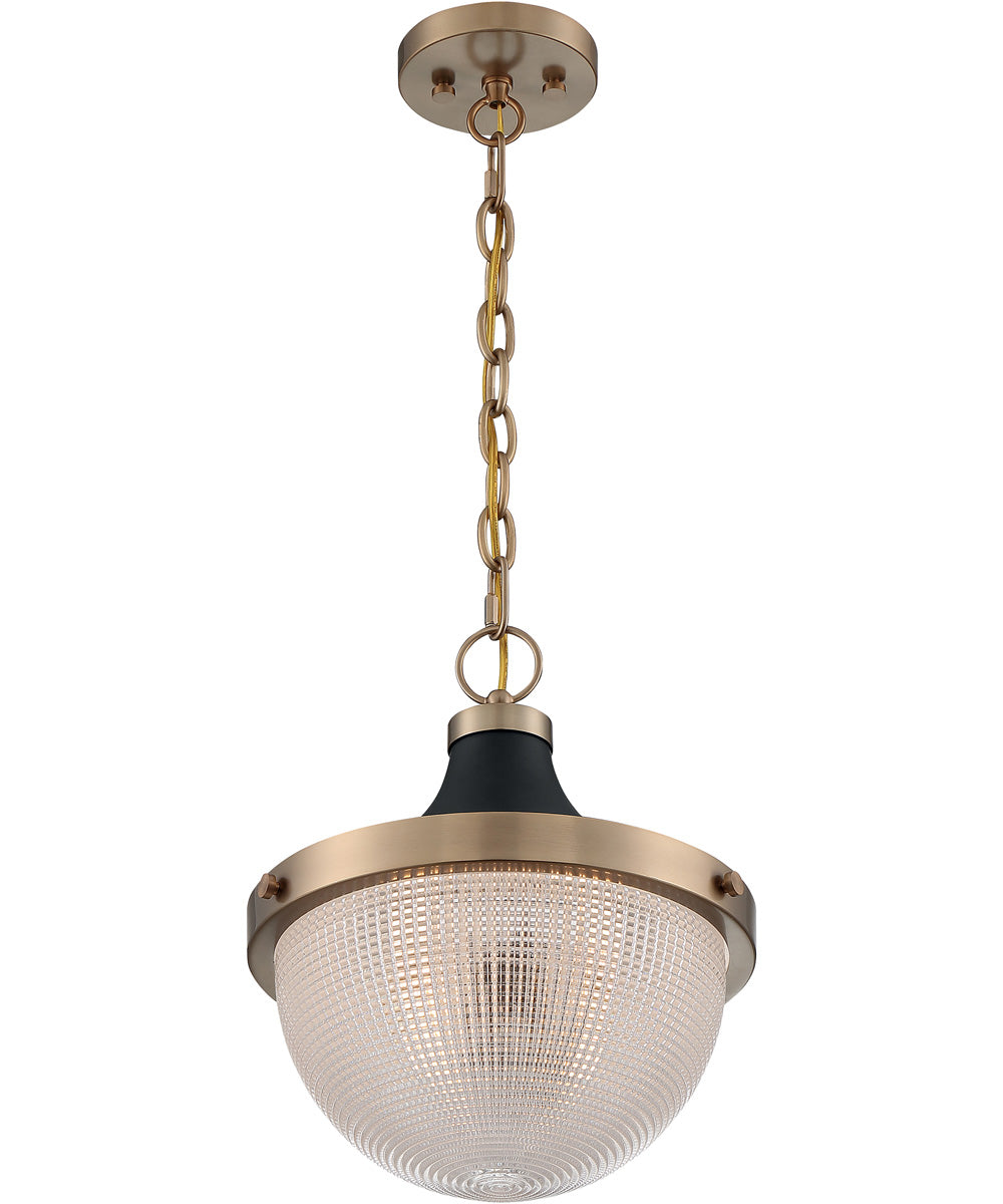 13"W Faro 1-Light Pendant Burnished Brass / Black Accents