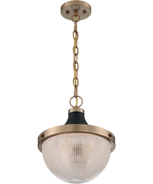 13"W Faro 1-Light Pendant Burnished Brass / Black Accents