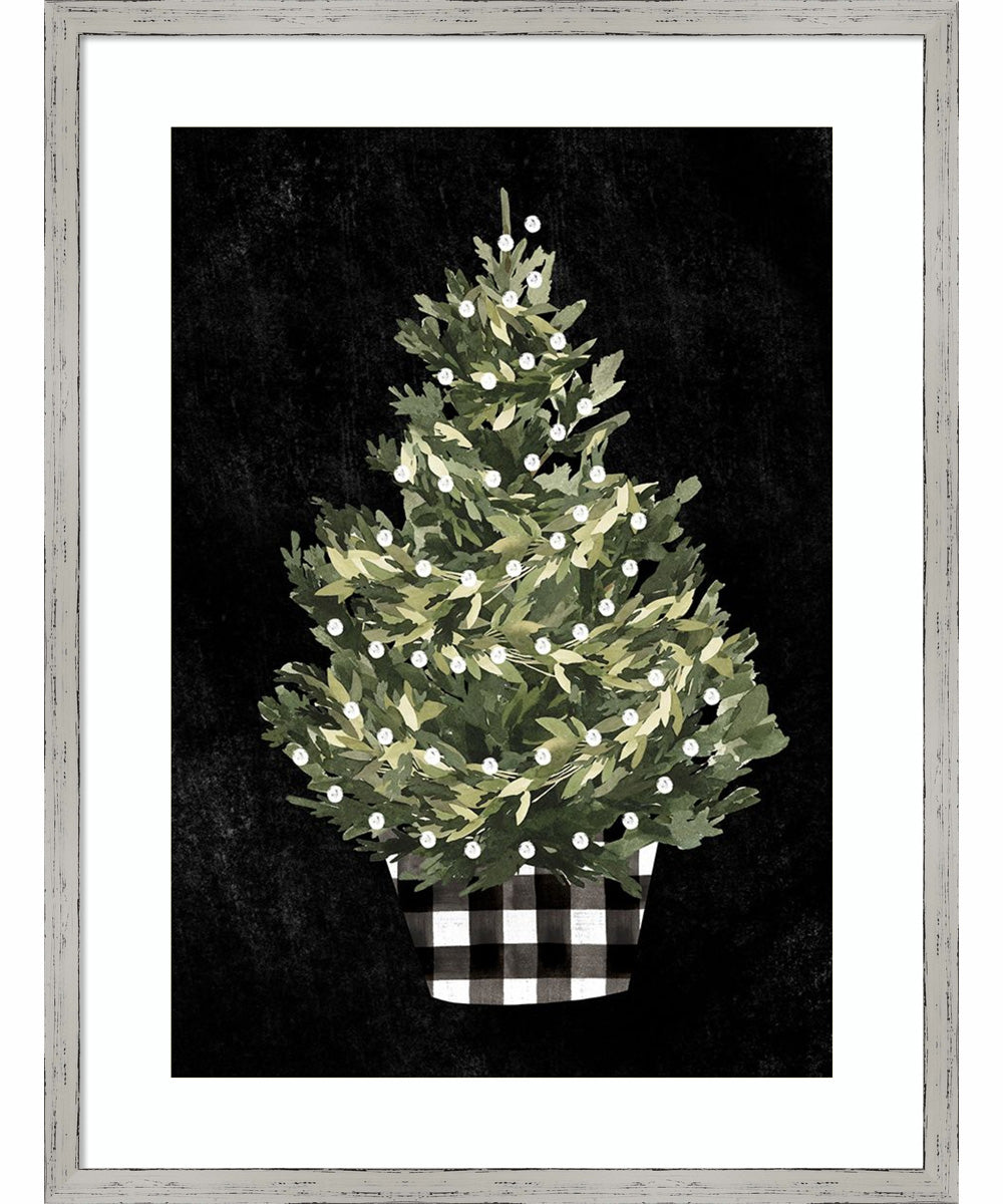Modern Gingham Christmas Collection B by Emma Caroline Wood Framed Wall Art Print (19  W x 25  H), Shiplap White Narrow Frame
