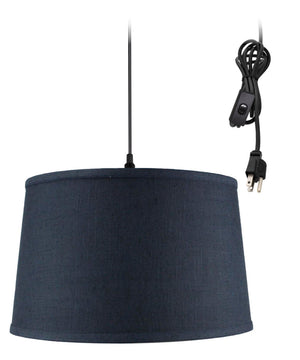 16"W 1 Light Swag Plug-In Pendant  Shallow Drum Textured Slate Blue Shade Black Cord