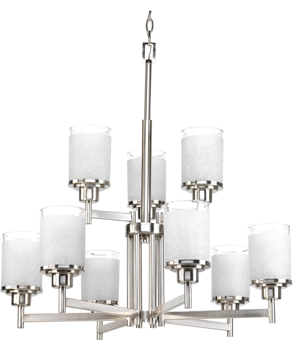 Alexa 9-Light Etched Linen With Clear Edge Glass Modern Chandelier Light Brushed Nickel