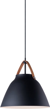 14"W Nordic 1-Light Pendant Tan Leather / Black
