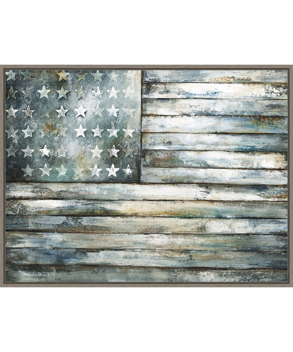 Framed Retired Patriot American Flag by Sydney Edmunds Canvas Wall Art Print (42  W x 32  H), Sylvie Greywash Frame