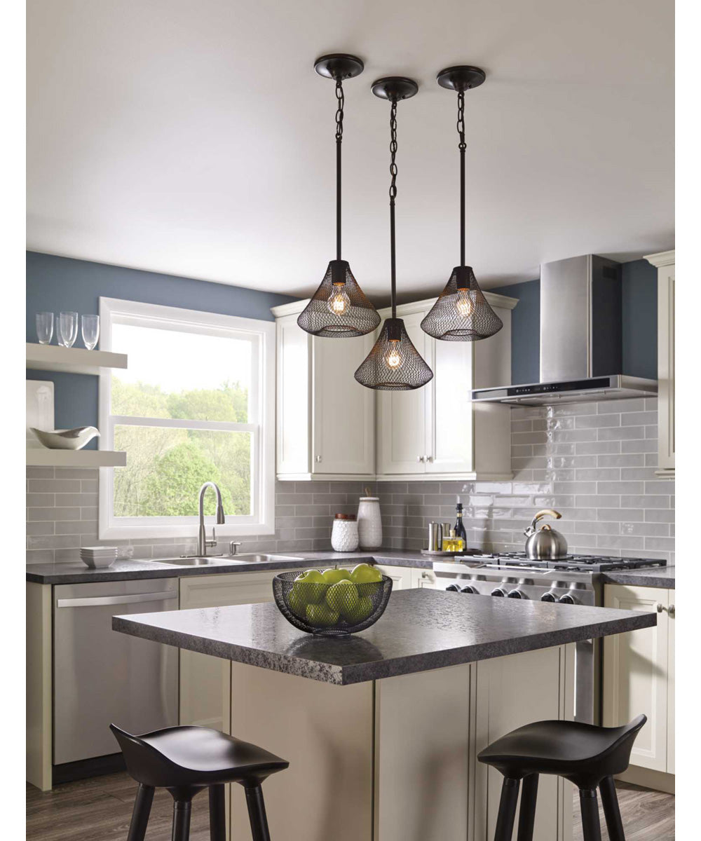 Mesh 1-Light Farmhouse Pendant Light Antique Bronze