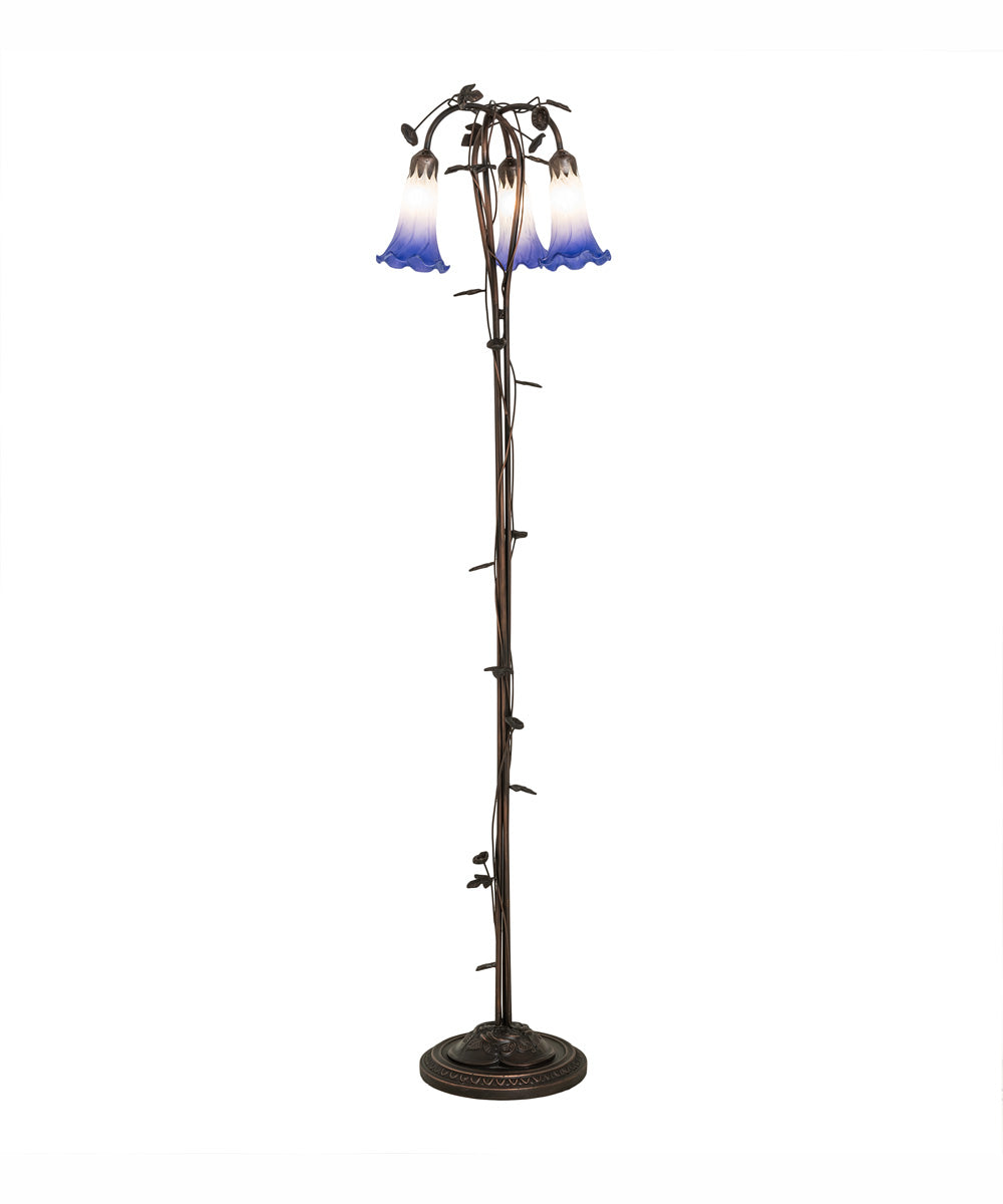 58" High Blue/White Pond Lily 3 Light Floor Lamp