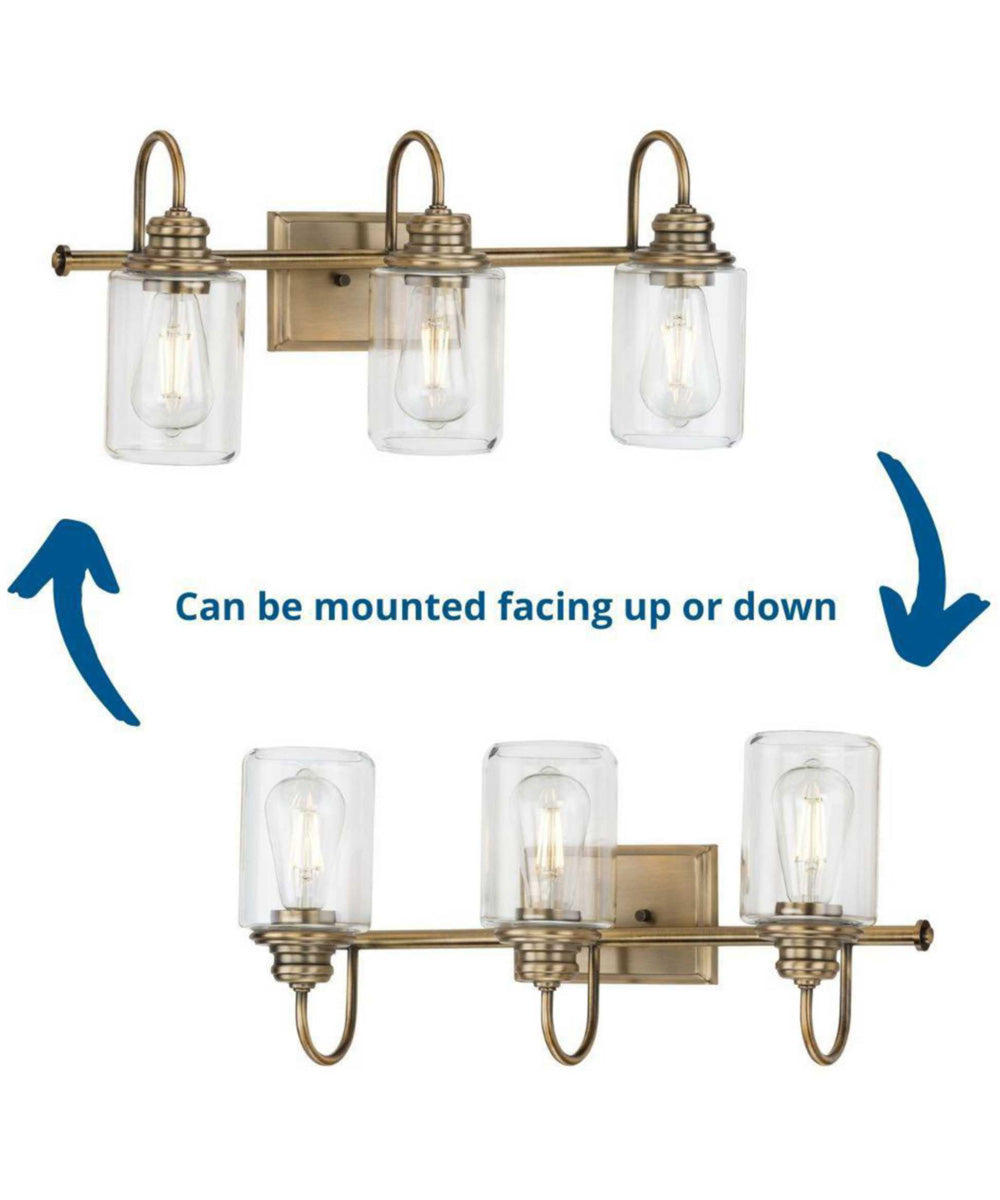 Aiken 3-Light Clear Glass Vintage Style Brass Farmhouse Style Bath Vanity Wall Light Vintage Brass