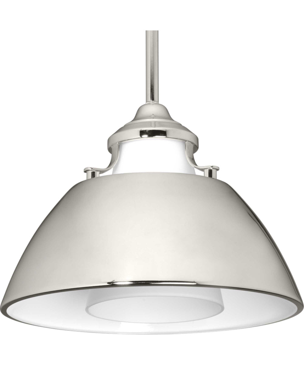 Carbon 1-Light Etched White Glass Mid-Century Modern Pendant Light Polished Nickel