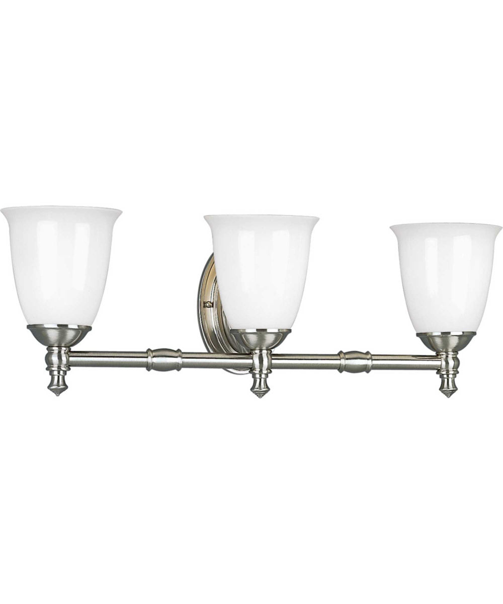 Victorian 3-Light White Opal Glass Farmhouse Bath Vanity Light Brushed Nickel