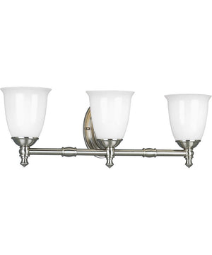 Victorian 3-Light White Opal Glass Farmhouse Bath Vanity Light Brushed Nickel