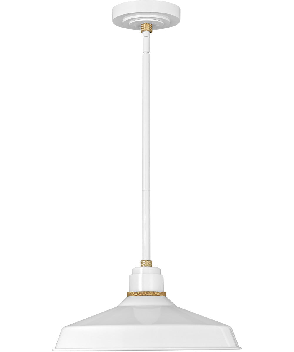 1-Light Outdoor Pendant Barn Light in Gloss White
